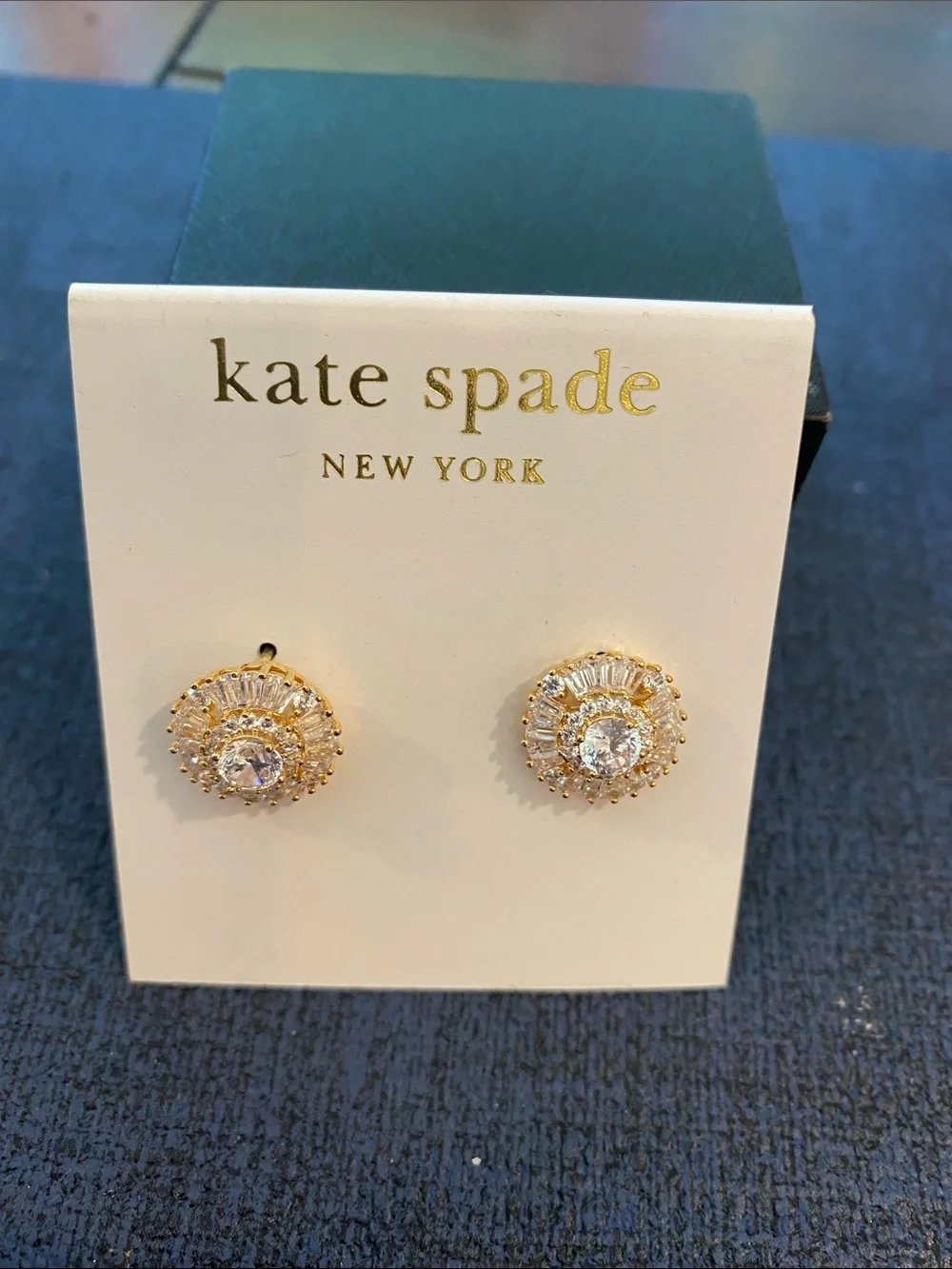 kate spade gold and clear crystal halo stud earrings